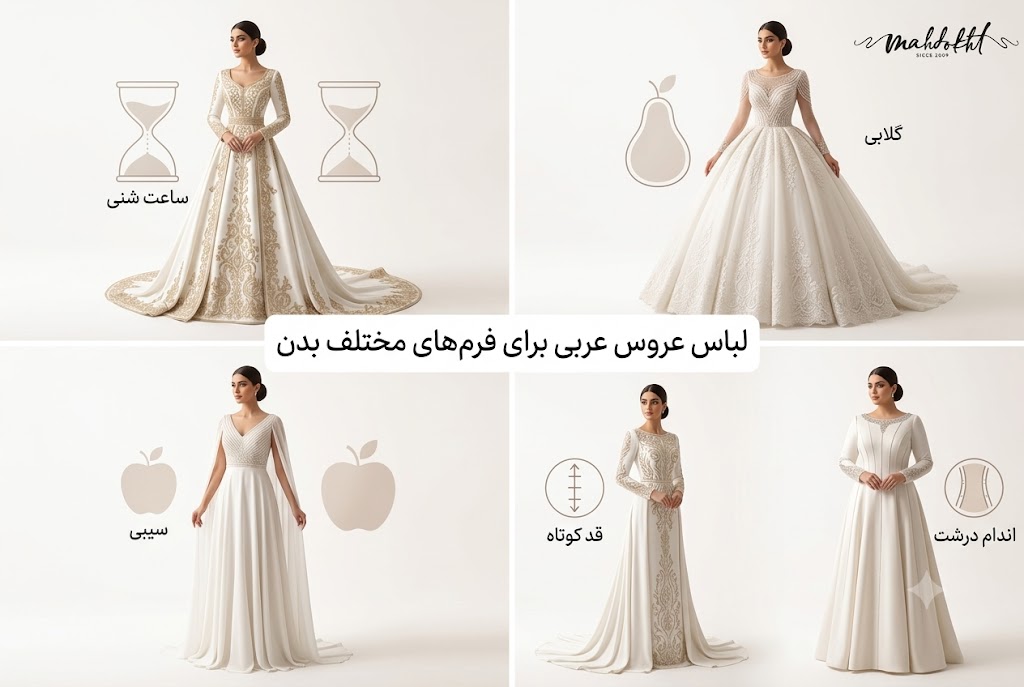 لباس عروس عربی برای فرم‌های مختلف بدن